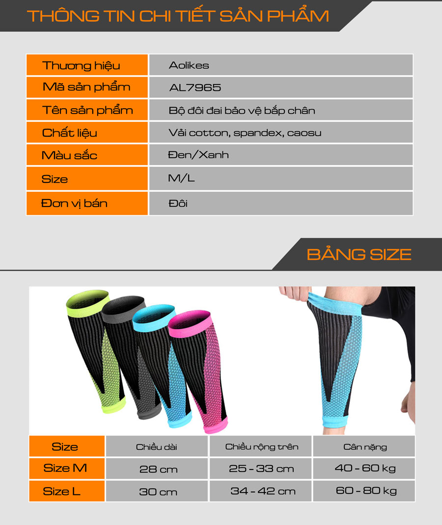 Thông số kỹ thuật của bộ đôi đai bảo vệ bắp chân